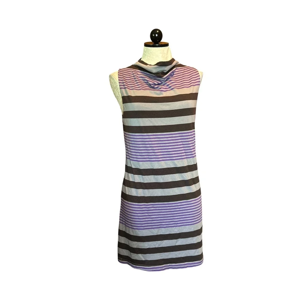 Patagonia Outdoors Purple‎ Striped Cowl Neck Sleeveless Cotton Dress Fitted M